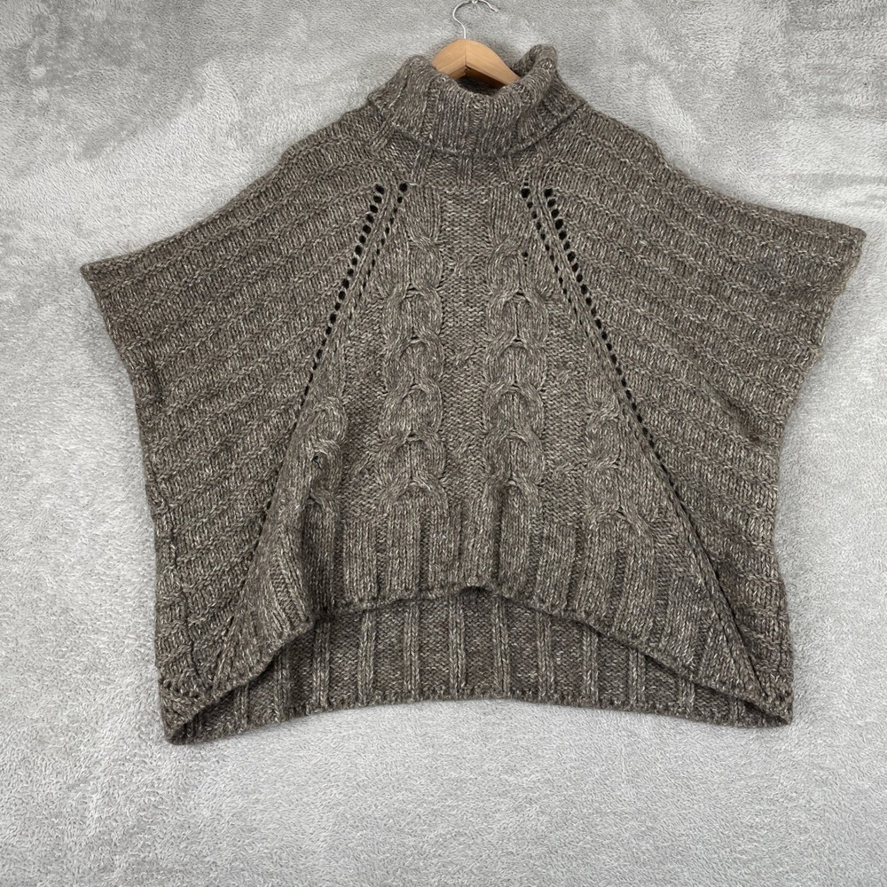 Massimo Dutti Poncho Womens Medium Brown Wool Alpaca Mohair Cable Knit Boho